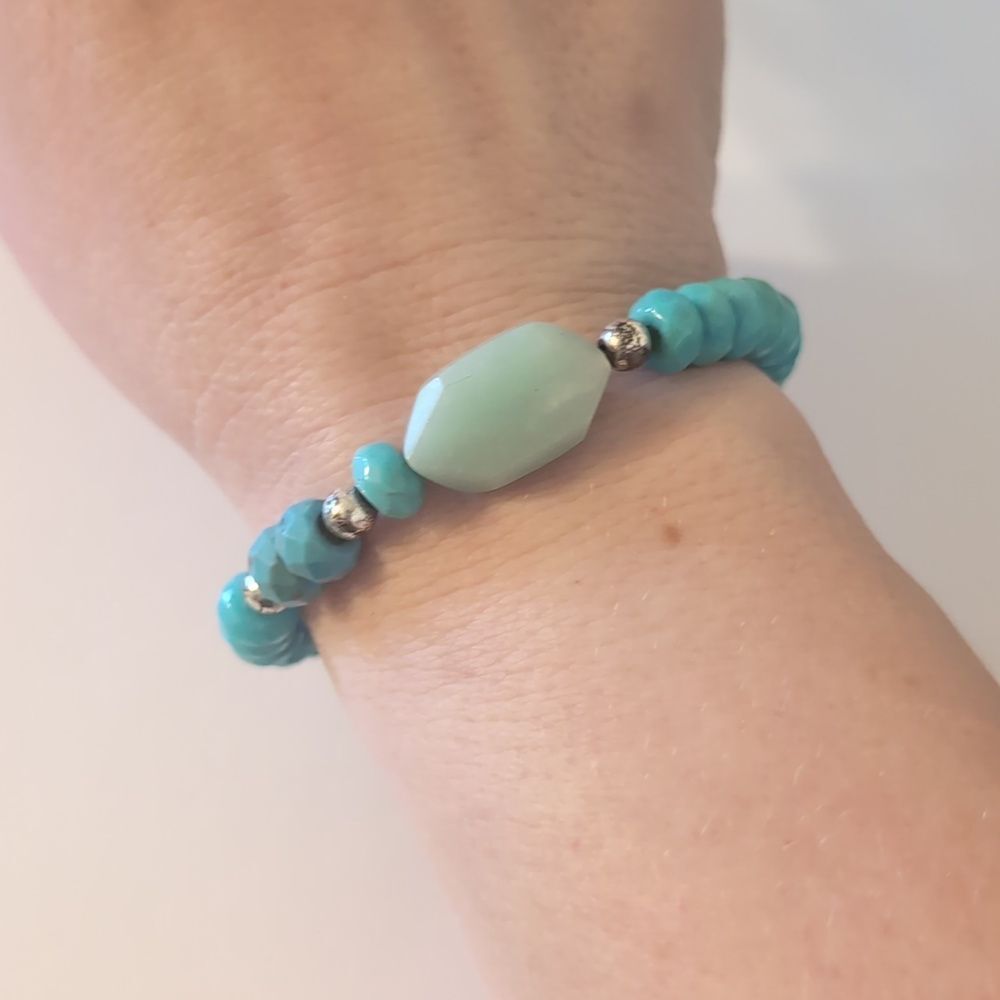 776 Silver and Blue Beaded Adjustable Slider Bracelet